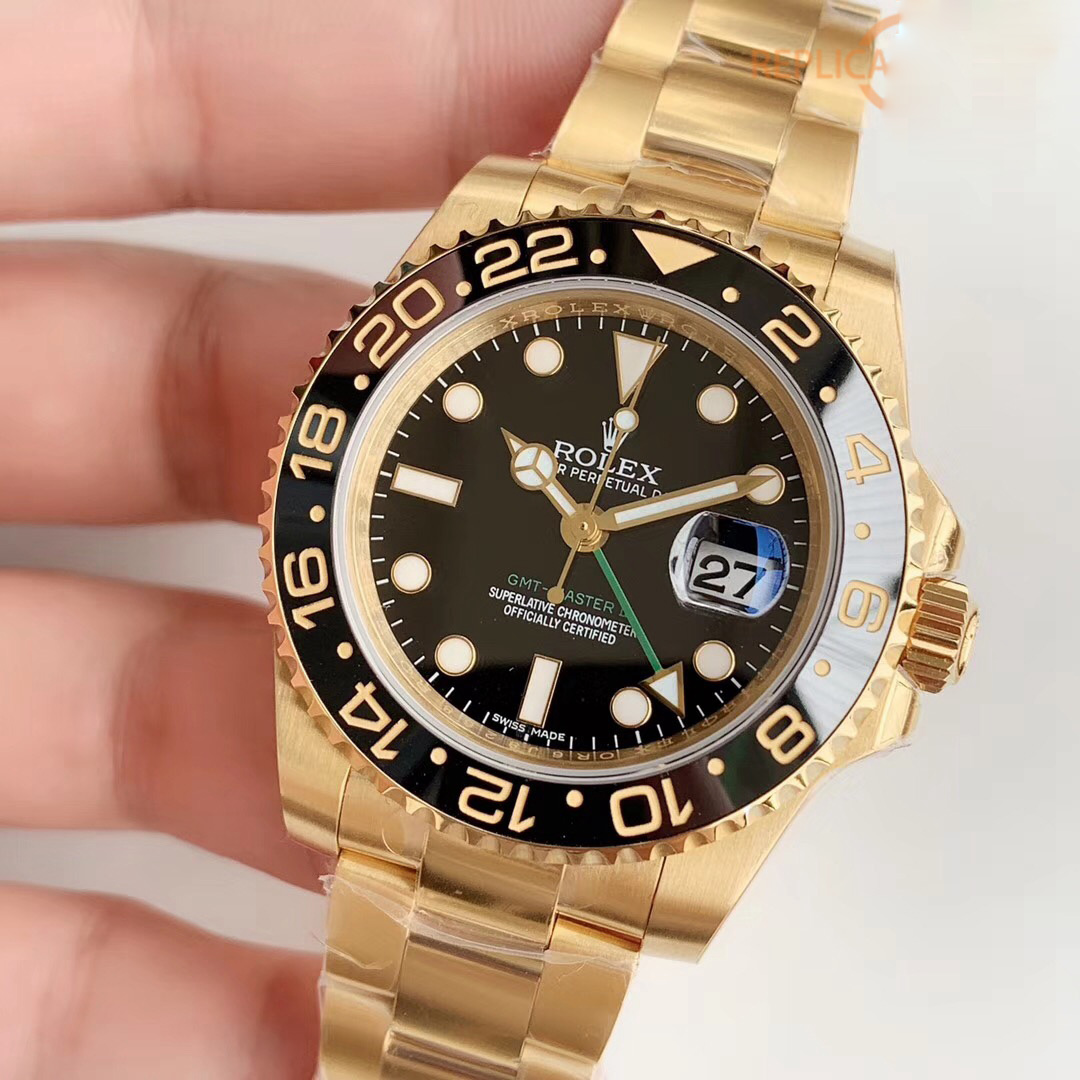 Replica Rolex GMT-Master II EW factory yellow gold with Stainless Steel Black - View 3