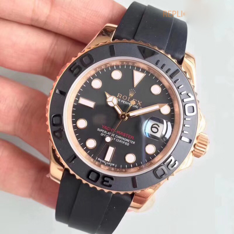 Replica Rolex Yacht-Master 40 116655 AR Rose Gold Black Dial - View 3