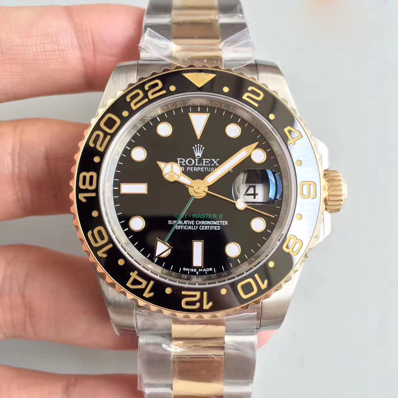 Replica Rolex GMT-Master II 116713LN 2018 V7S 24K Yellow Gold Wrapped & Stainless Steel Black - View 1