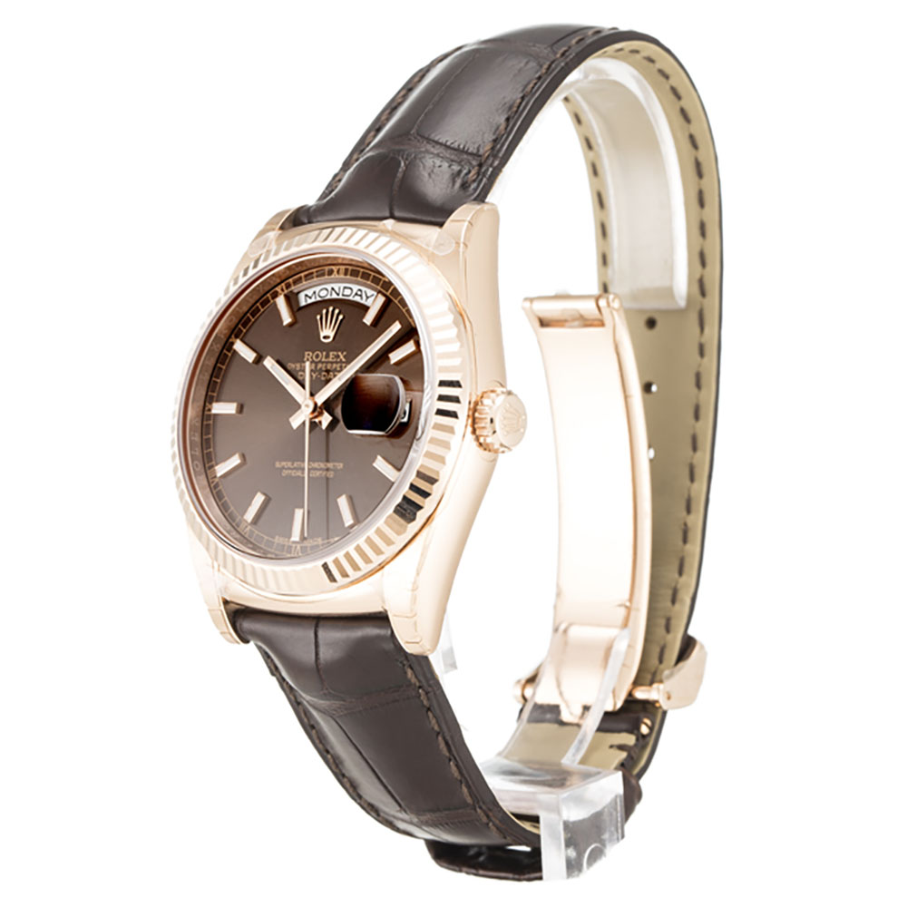 Rolex Day-Date Chocolat 118135 36 MM Brown Dial Leather Strap Replica 