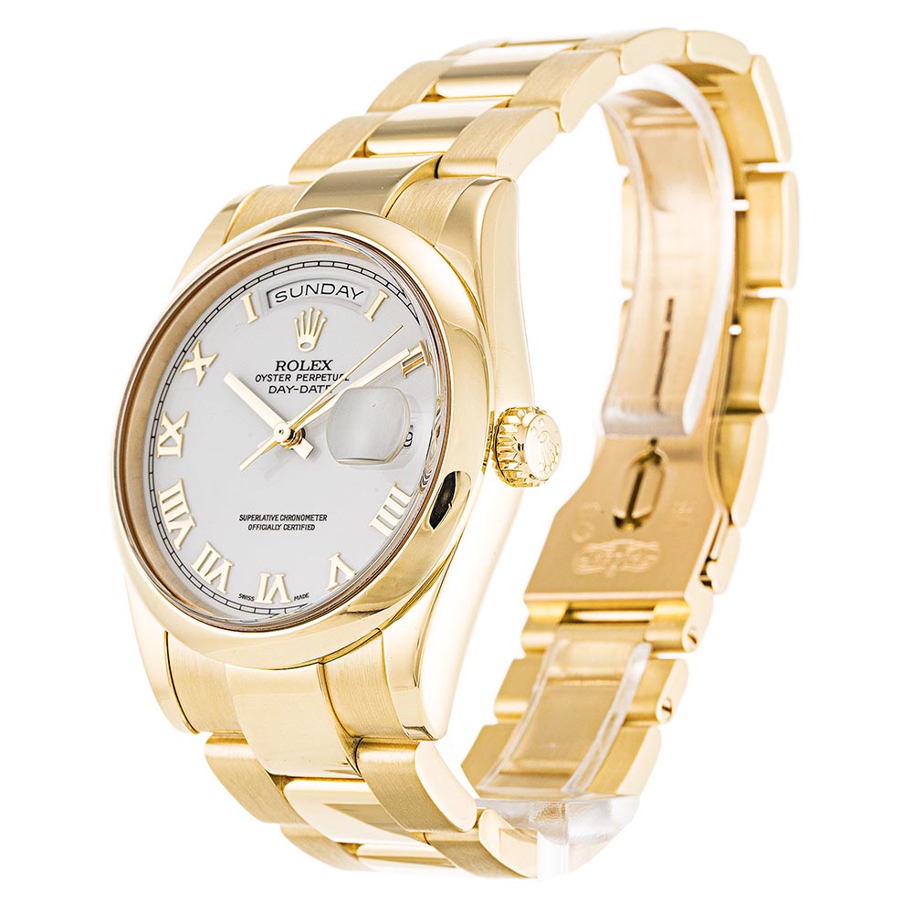 Replica Rolex 118208 Day-Date 26 MM Gold Case White Dial Roman Numerals