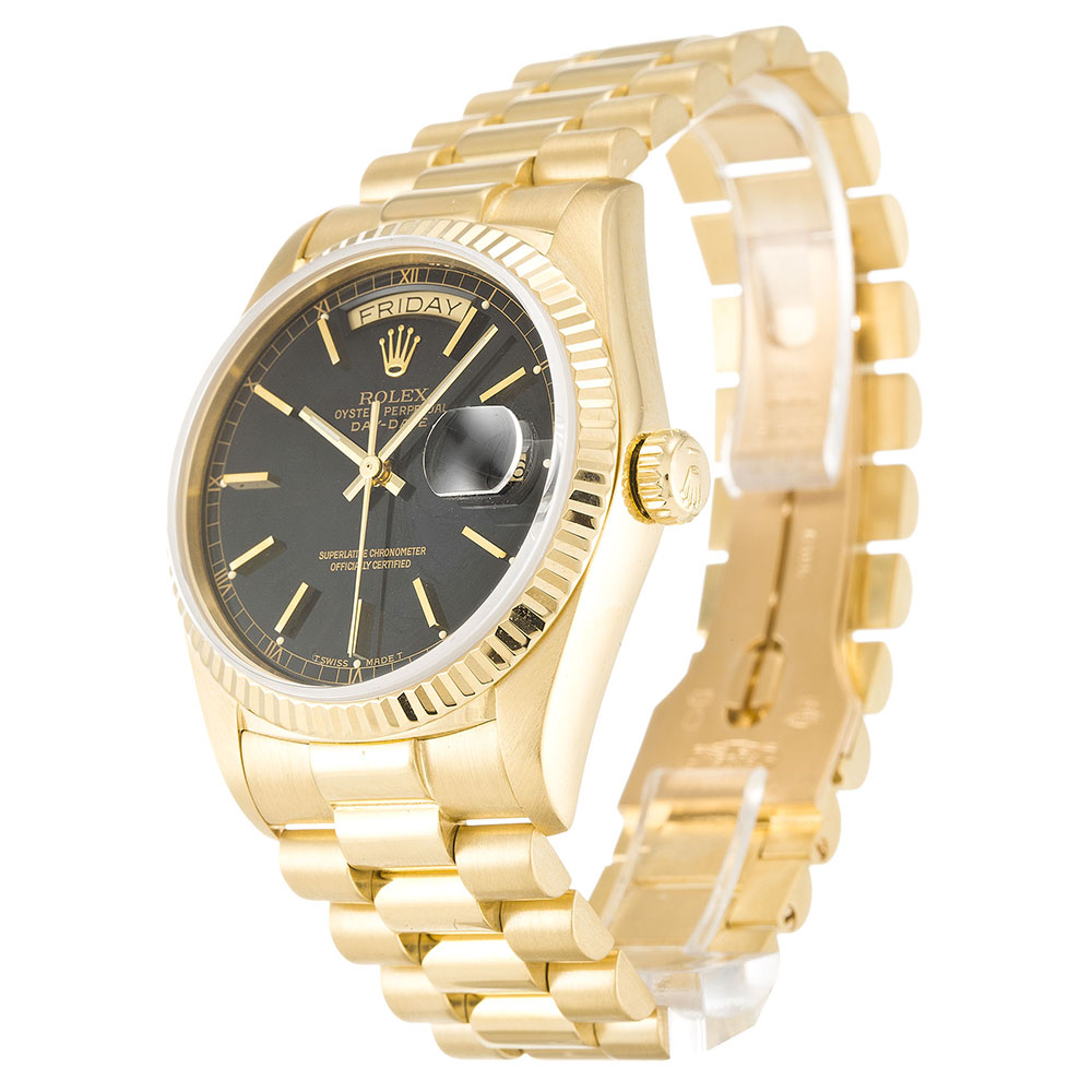 Rolex Day-Date President 18038 36 MM Yellow Gold Case Black Dial Replica