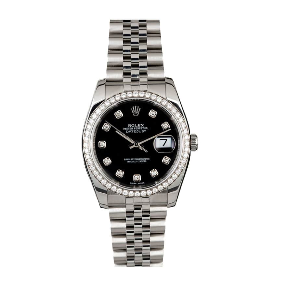 Rolex Datejust 116234 36MM Diamond Oyster Steel Case Black Dial Jubilee Strap