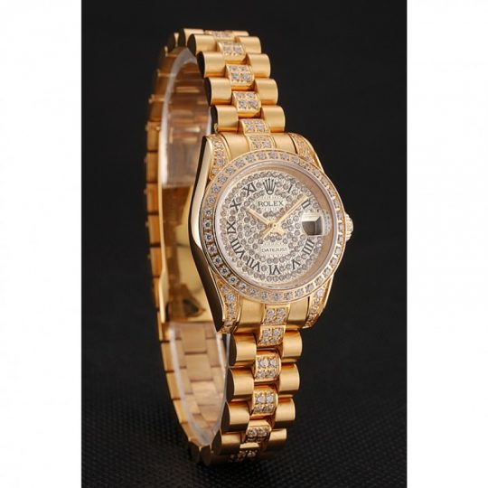 Replica Rolex DayJust Diamond Pave Dial Gold Diamond Bracelet 1453955 - View 2