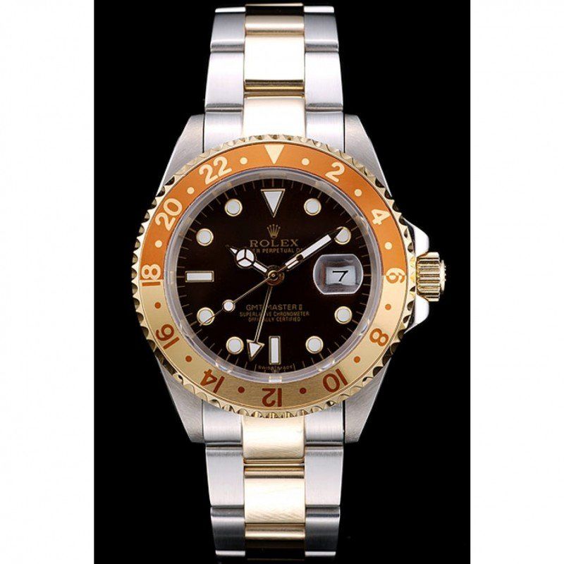 Replica Rolex GMT Master II Gold Colored Ceramic Bezel Brown Dial Watch - View 2
