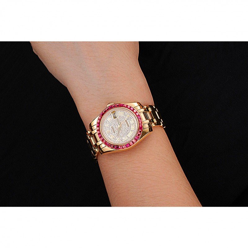 Replica Rolex Datejust Diamond Dial Pink Jewels Bezel Gold Case And Bracelet 622835 - View 6