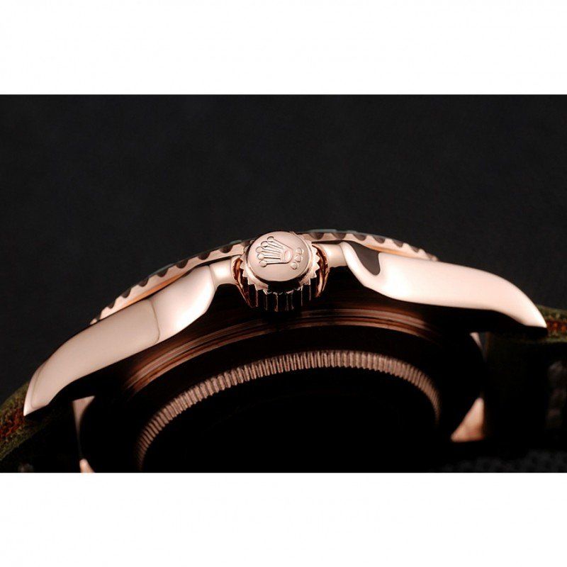Replica Rolex Yacht-Master Black Dial Green Bezel Rose Gold Case Green Leather Bracelet 1453862 - View 3
