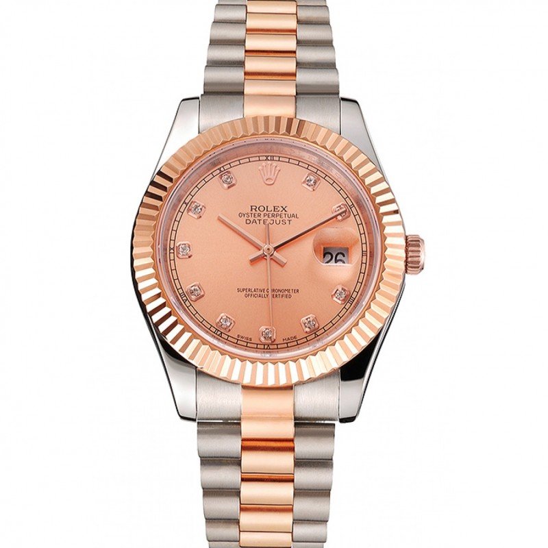 Replica Rolex Datejust Rose Gold Dial And Bezel Stainless Steel Case Two Tone Bracelet - View 1