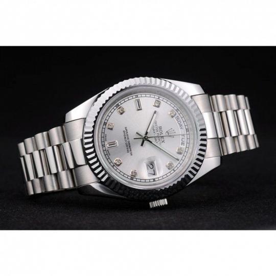 Replica Rolex DayDate Stainless Steel Ribbed Bezel Silver Dial 41995 - View 4