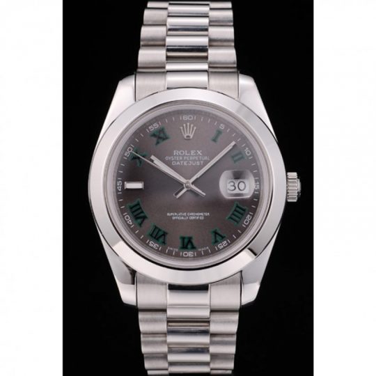 Replica Rolex DateJust Polished Stainless Steel Bezel Grey Dial 42000 - View 2