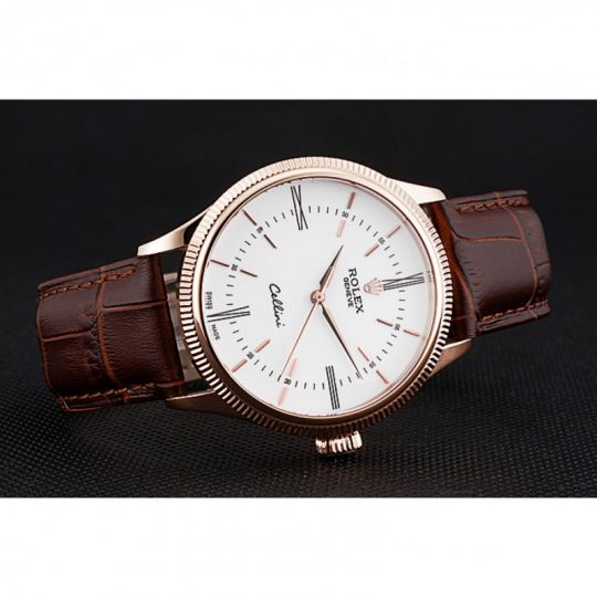 Replica Rolex Cellini Time Gold Case White Dial Brown Leather Bracelet 622655 - View 4