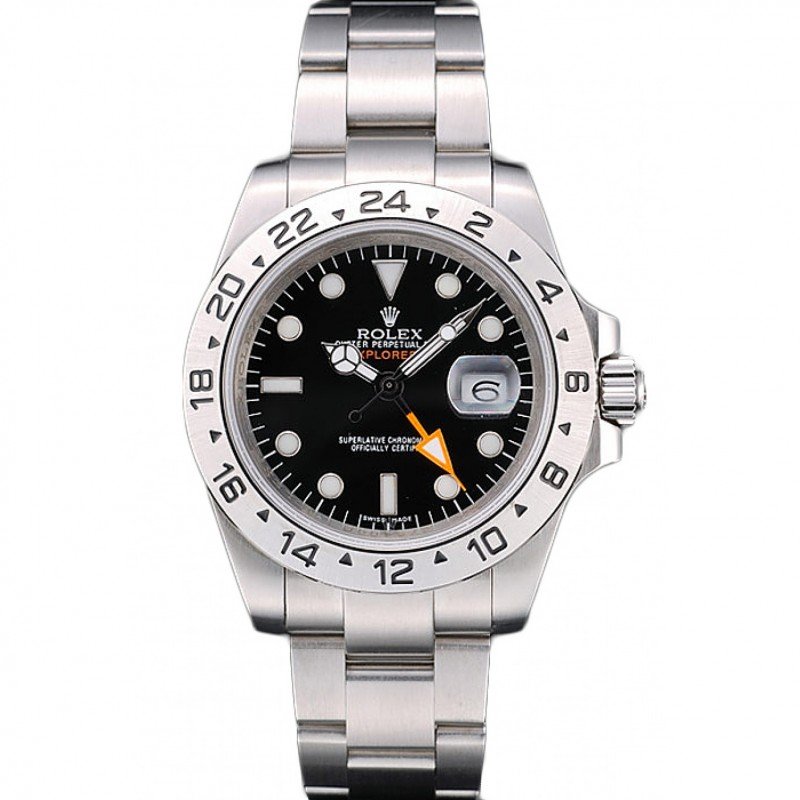 Replica Rolex Swiss Explorer Stainless Steel Bezel Black Dial Watch - View 1