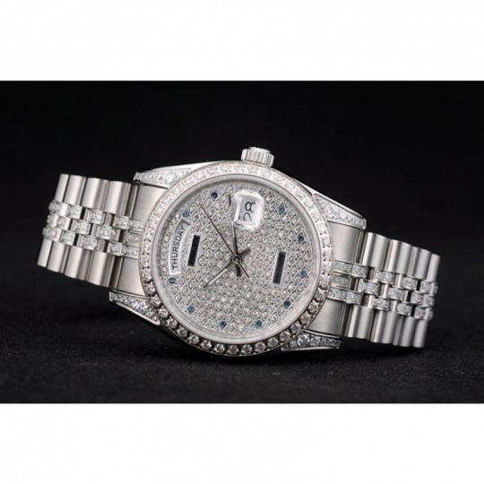 Replica Rolex DayDate Diamond Plated Stainless Steel Bracelet Diamond Plated Dial 41985 - View 4