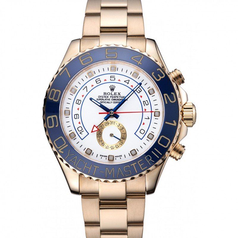 Replica Rolex Yacht-Master II White Dial Blue Bezel Gold Bracelet 622271 - View 1