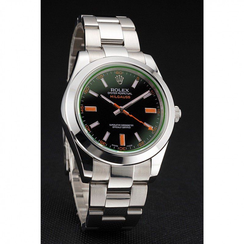 Replica Rolex Milgauss Black Dial Orange Markings Stainless Steel Case And Bracelet - View 3