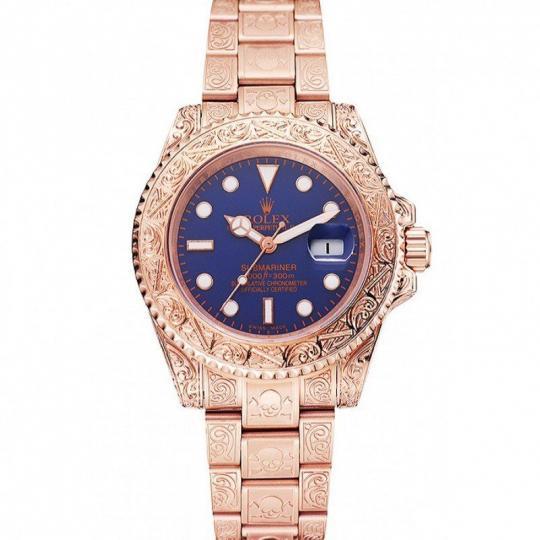 Replica Rolex Submariner Skull Limited Edition Blue Dial Rose Gold Case And Bracelet 1454085 - View 1