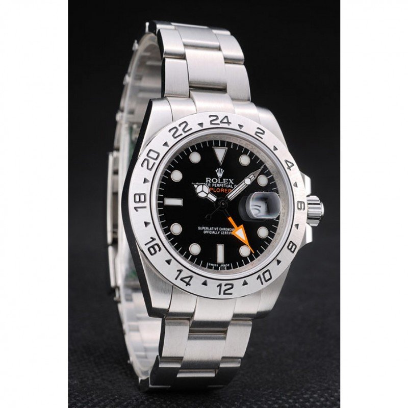Replica Rolex Swiss Explorer Stainless Steel Bezel Black Dial Watch - View 3
