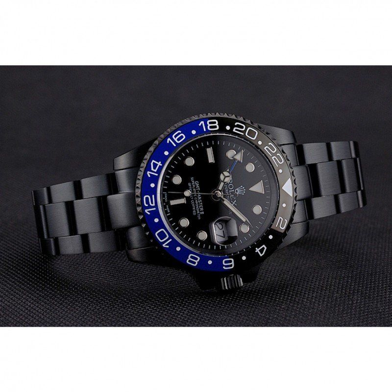 Replica Rolex GMT Master II Black Dial Blue And Black Bezel Black PVD Case And Bracelet PR18239 - View 4
