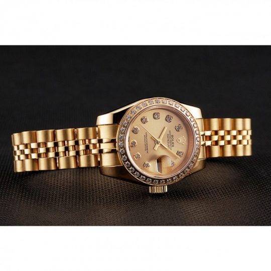 Replica Rolex Lady-Datejust Champagne Dial Diamond Bezel Gold Jubilee Bracelet 1454096 - View 6