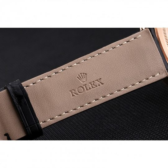 Replica Rolex Cellini Time Rose Gold Case Black Dial Black Leather Bracelet 622656 - View 10
