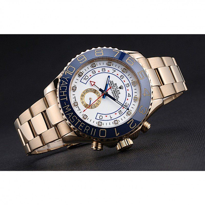 Replica Rolex Yacht-Master II White Dial Blue Bezel Gold Bracelet 622271 - View 4