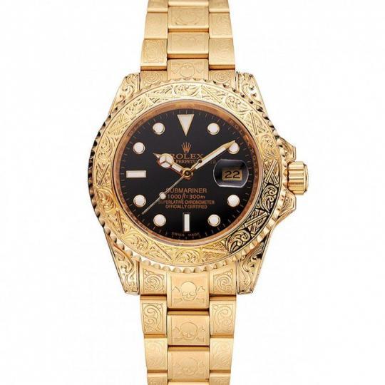 Replica Rolex Submariner Skull Limited Edition Black Dial Gold Case And Bracelet 1454071 - View 1