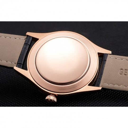 Replica Rolex Cellini Black Dial Rose Gold Case Black Leather Strap - View 7
