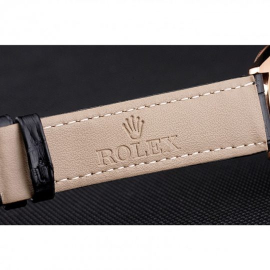 Replica Rolex Cellini Date Black Dial Rose Gold Markings Rose Gold Case Black Leather Strap - View 10