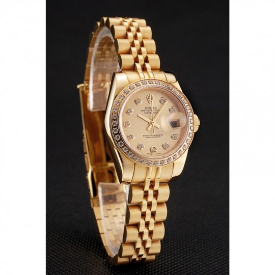 Replica Rolex Lady-Datejust Champagne Dial Diamond Bezel Gold Jubilee Bracelet 1454096 - View 2