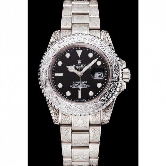 Replica Rolex Submariner Skull Limited Edition Black Dial White Case And Bracelet 1454093 - View 2