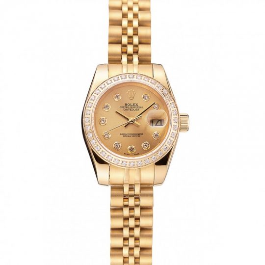 Replica Rolex Lady-Datejust Champagne Dial Diamond Bezel Gold Jubilee Bracelet 1454096 - View 1