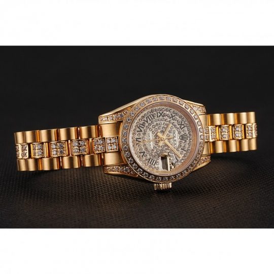 Replica Rolex DayJust Diamond Pave Dial Gold Diamond Bracelet 1453955 - View 3