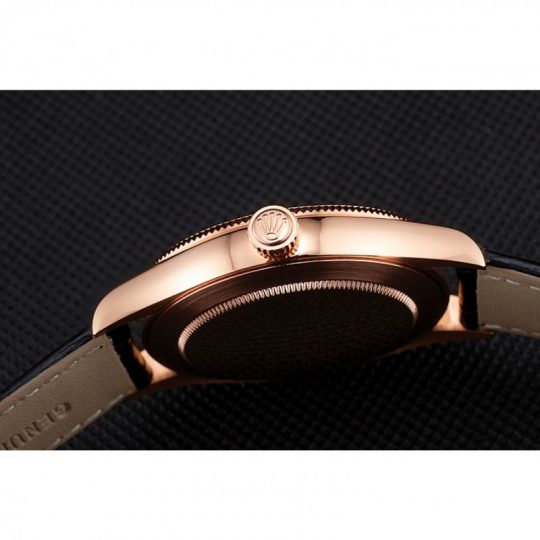Replica Rolex Cellini Black Dial Rose Gold Case Black Leather Strap - View 8