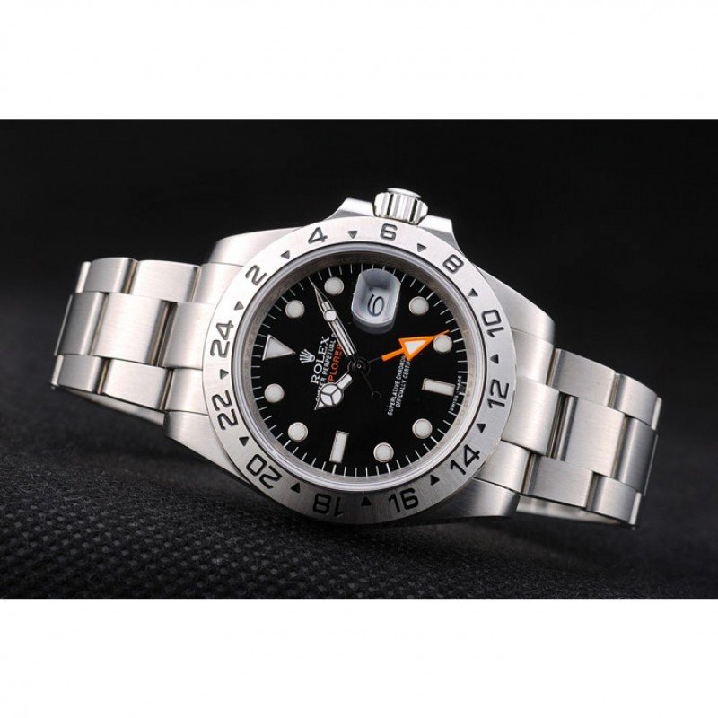 Replica Rolex Swiss Explorer Stainless Steel Bezel Black Dial Watch - View 4
