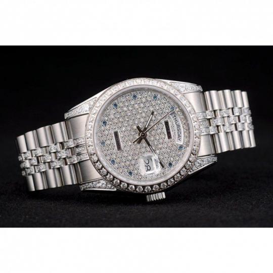 Replica Rolex DayDate Diamond Plated Stainless Steel Bracelet Diamond Plated Dial 41985 - View 5
