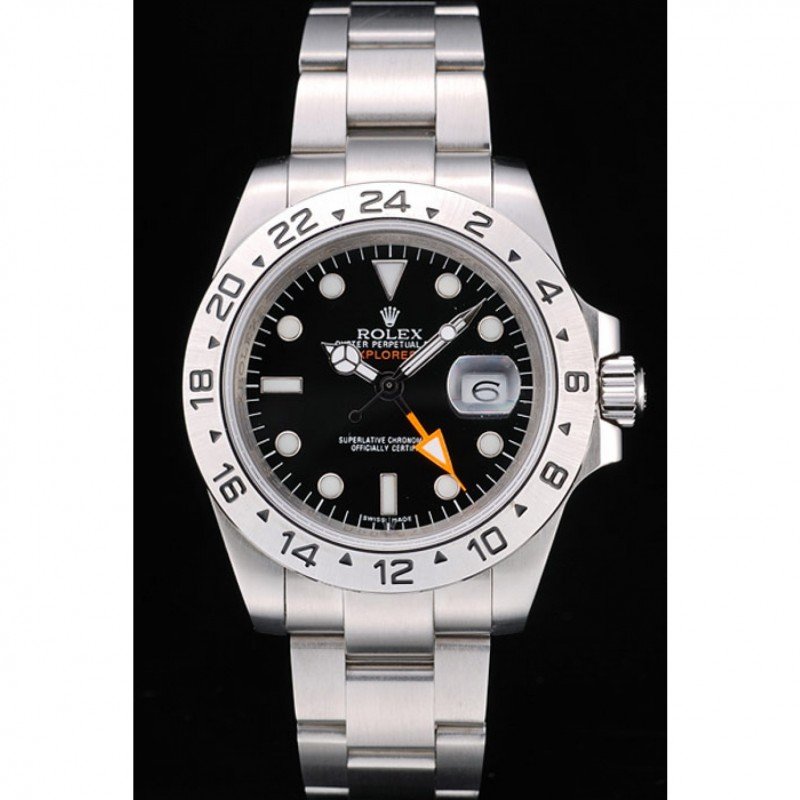 Replica Rolex Swiss Explorer Stainless Steel Bezel Black Dial Watch - View 2