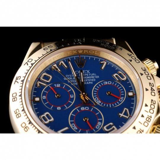 Replica Rolex Daytona Gold Case Blue Dial Black Leather Strap - View 5