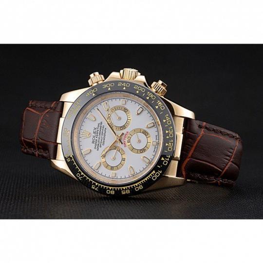Replica Rolex Cosmograph Daytona Gold Case White Dial Brown Leather Bracelet 622633 - View 4