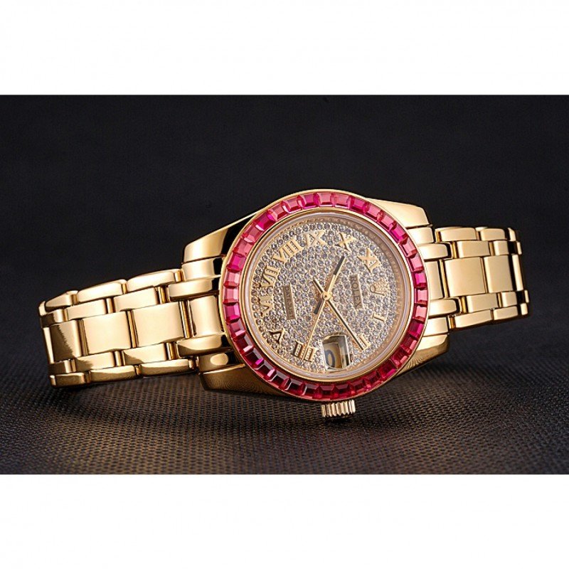 Replica Rolex Datejust Diamond Dial Pink Jewels Bezel Gold Case And Bracelet 622835 - View 5