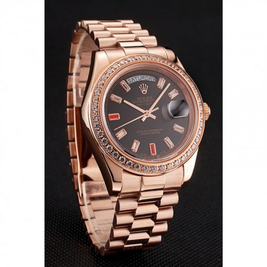 Replica Rolex Day-Date Diamonds And Rubies Black Dial Rose Gold Bracelet 1454102 - View 3