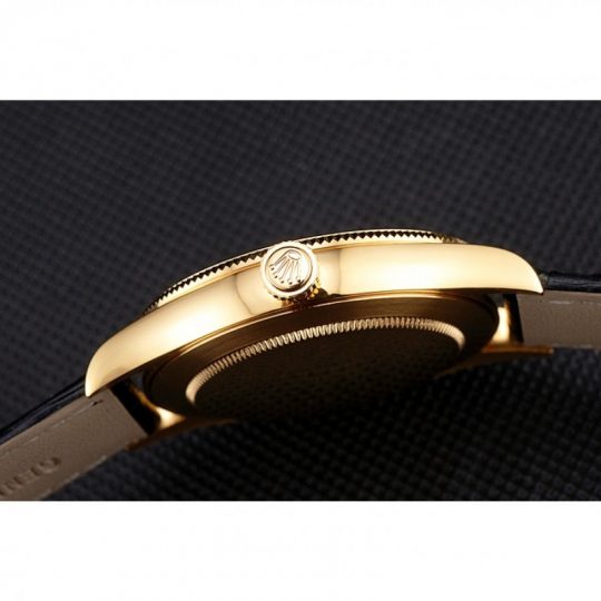 Replica Rolex Cellini Date White Dial Gold Case Black Leather Strap - View 7