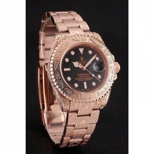 Replica Rolex Submariner Skull Limited Edition Black Dial Rose Gold Case And Bracelet 1454086 - View 3