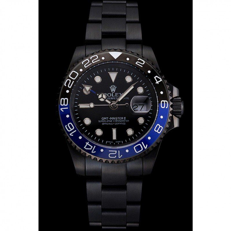 Replica Rolex GMT Master II Black Dial Blue And Black Bezel Black PVD Case And Bracelet PR18239 - View 2