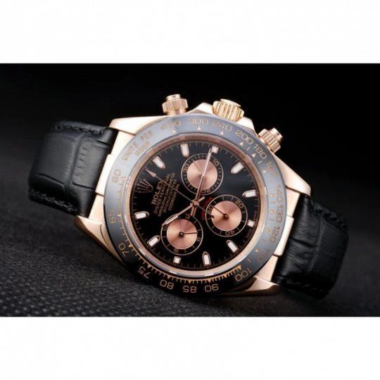 Replica Rolex Daytona Rose Gold Case Black Dial Black Leather Strap - View 5
