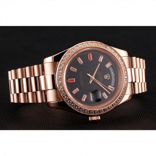 Replica Rolex Day-Date Diamonds And Rubies Black Dial Rose Gold Bracelet 1454102 - View 5