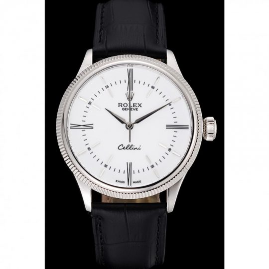 Replica Rolex Cellini Time Silver Case White Dial Black Leather Bracelet 622653 - View 2