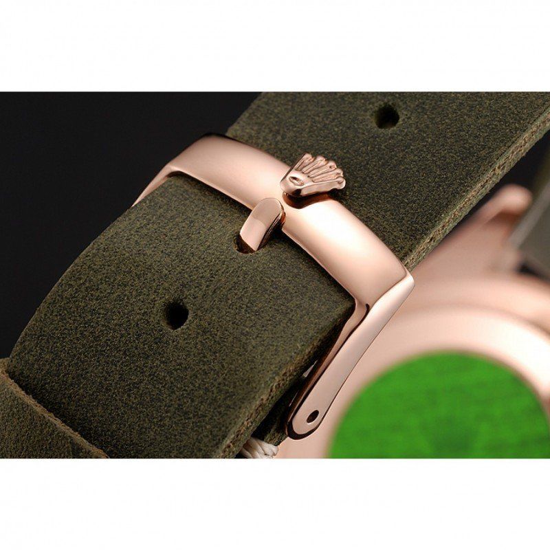 Replica Rolex Yacht-Master Black Dial Green Bezel Rose Gold Case Green Leather Bracelet 1453862 - View 4