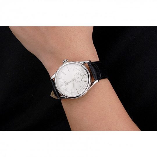 Replica Rolex Cellini White Dial Stainless Steel Case Black Leather Strap - View 6