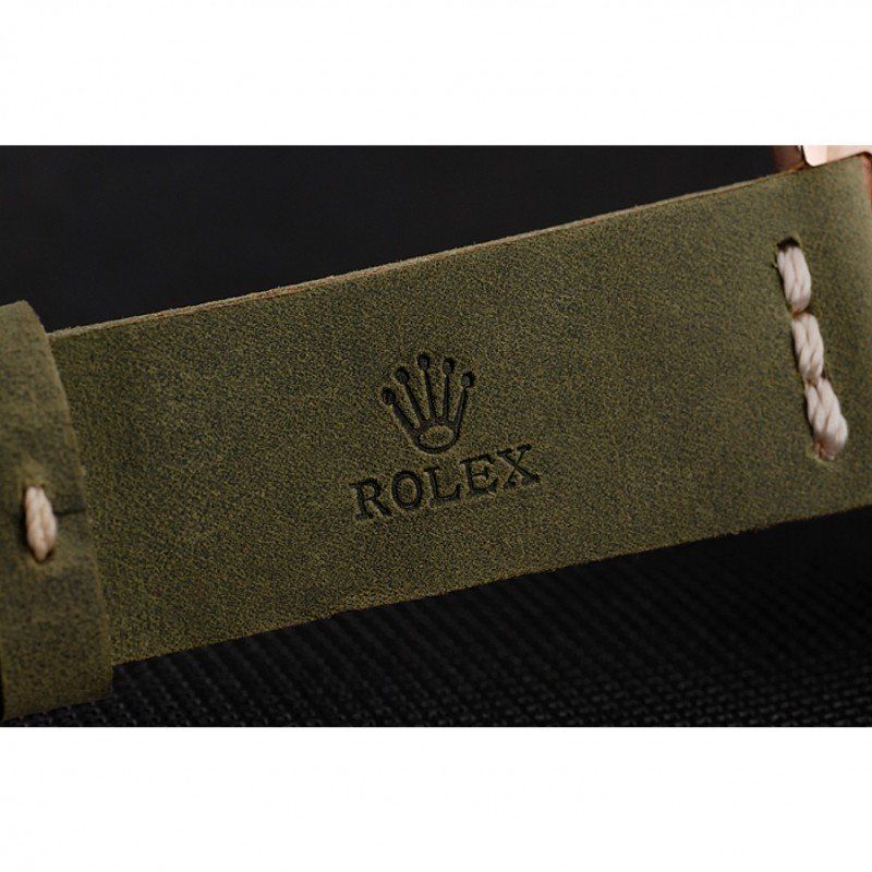 Replica Rolex Yacht-Master Black Dial Green Bezel Rose Gold Case Green Leather Bracelet 1453862 - View 5
