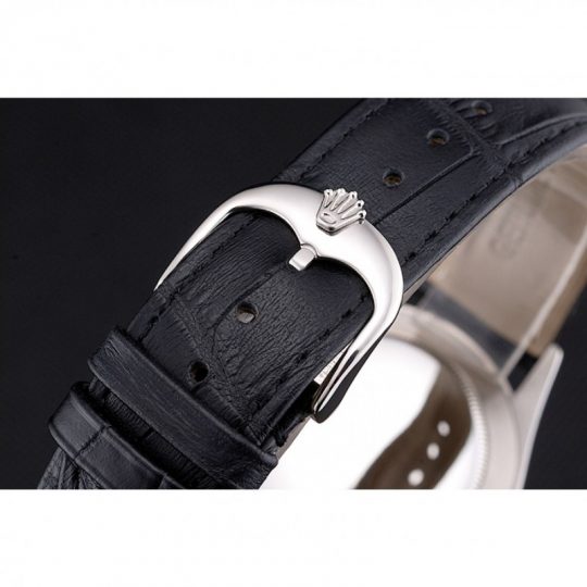 Replica Rolex Cellini Date Black Dial Stainless Steel Case Black Leather Strap - View 9